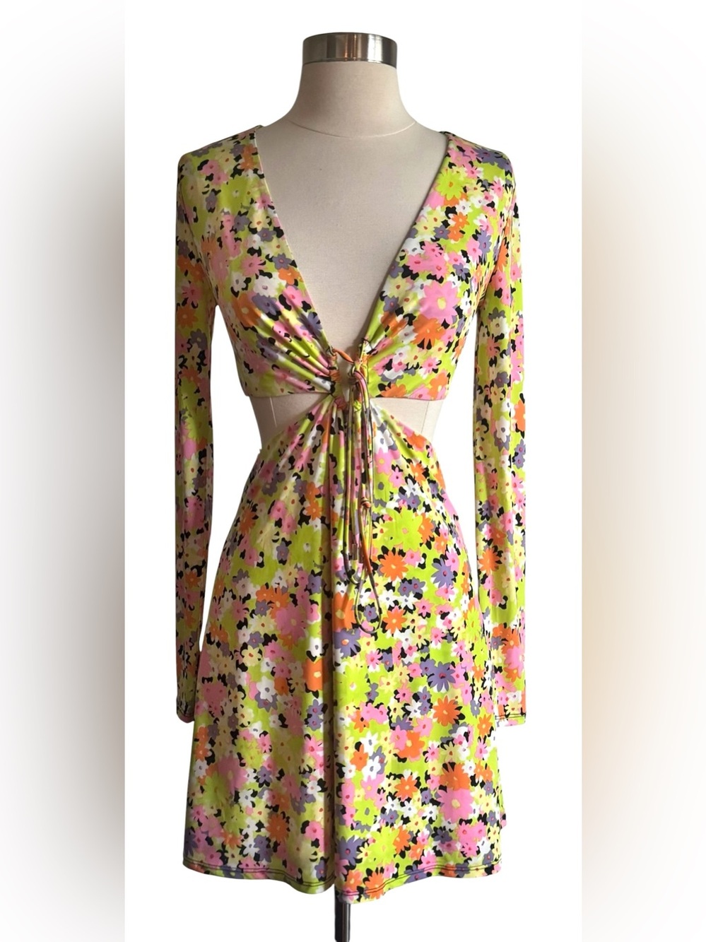 New AFRM Swinton Mini Dress in Spring Lime Ditzy Size Extra Small XS